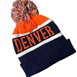NEW Denver Broncos Orange Navy White Knit Beanie Pom Pom Cap Adult One Size